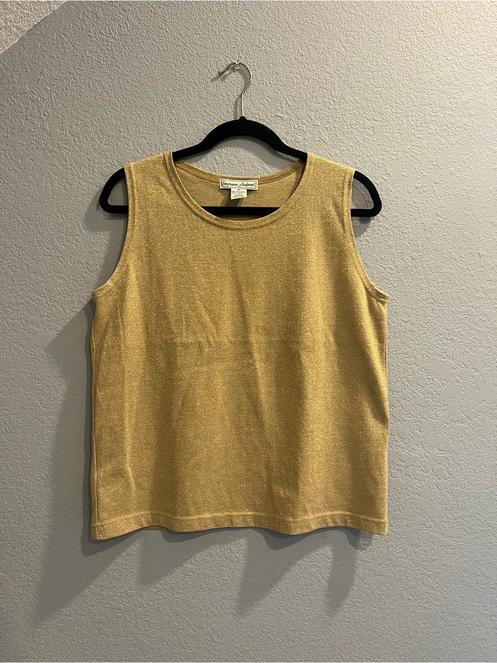 Vintage Stephanie Andrews Gold Shimmer Tank Top Y2K Sparkly Going Out Top